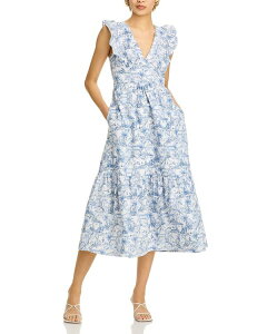 �A�N�A ���f�B�[�X �g�b�v�X �����s�[�X �t���� �~�f�B AQUA Ruffled Midi Dress - Exclusive White/Navy �z���C�g