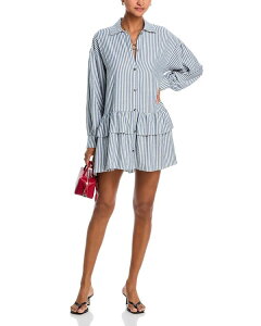 �A�N�A ���f�B�[�X �g�b�v�X �����s�[�X �e�B�A�[�h �~�j AQUA Stripe Long Sleeve Tiered Mini Dress - Exclusive Navy/White �z���C�g