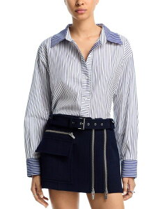 �A�N�A ���f�B�[�X �g�b�v�X �V���c �R���g���X�g AQUA Contrastripe Button Up Shirt - Exclusive Navy/White �z���C�g