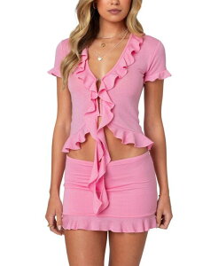 �A�f�B�N�e�b�h ���f�B�[�X �g�b�v�X �V���c �t���� Edikted Loullie Split Front Ruffled Topink �s���N