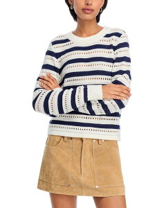 �A�N�A ���f�B�[�X �A�E�^�[ �j�b�g�E�Z�[�^�[ �N���[�l�b�N AQUA Stripe Pointelle Crewneck Sweater - Exclusive Navy/White �z���C�g