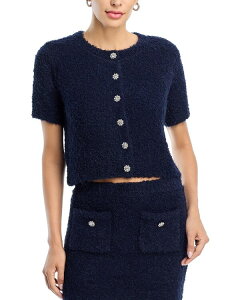 �A�N�A ���f�B�[�X �A�E�^�[ �J�[�f�B�K�� AQUA Boucl Short Sleeve Cardigan - Exclusive Navy �l�C�r�[
