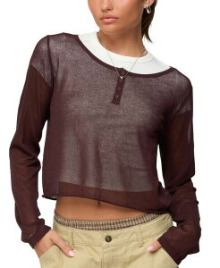 �A�f�B�N�e�b�h ���f�B�[�X �g�b�v�X �V���c �V�A�[ �j�b�g Edikted Kilian Sheer Knit Henley Top Brown �u���E��