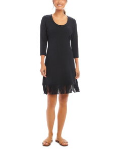 �J�����P�[�� ���f�B�[�X �g�b�v�X �����s�[�X �t�����W Karen Kane Three Quarter Sleeve Fringe Hem Dress Navy �l�C�r�[
