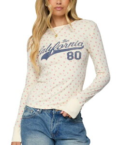 �A�f�B�N�e�b�h ���f�B�[�X �g�b�v�X �V���c �t�����[�� ���u �t�����[ Edikted Cali Floral Ribbed Long Sleeve T Shirt Cream �N���[��
