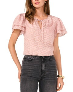 ���B���X�J���[�g ���f�B�[�X �g�b�v�X �V���c �u���E�X VINCE CAMUTO Textured Flutter Sleeve Blouse Ash Rose �A�b�V��