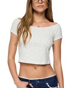 �A�f�B�N�e�b�h ���f�B�[�X �g�b�v�X �V���c �t�����[�� �t�����[ Edikted Perry Floral Boat Neck Top White �z���C�g