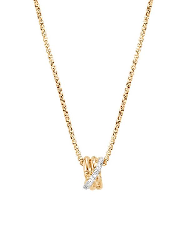 ジョン・ハーディー レディース ネックレス・チョーカー アクセサリー 18K Yellow Gold Bamboo Pav Diamond Pendant Necklace 16 White/Gold