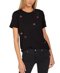 ���[�������V ���f�B�[�X �g�b�v�X T�V���c LAUREN MOSHI Croft Crystal Butterflies Tee Black �u���b�N