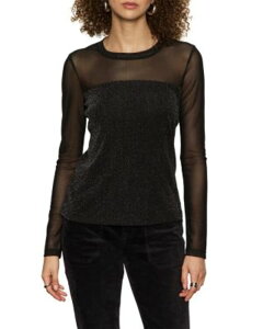 �T���N�`���A���[ ���f�B�[�X �g�b�v�X �V���c �N���[�l�b�N ���b�V�� Sanctuary Sparkle Mesh Crewneck Top Black �u���b�N