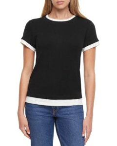 �X���[�h�b�c ���f�B�[�X �g�b�v�X T�V���c Three Dots Veronica Layered Short Sleeve Tee Black Beauty �u���b�N