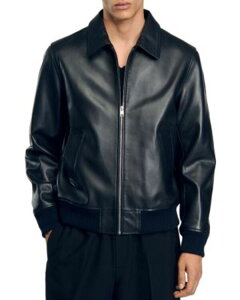�T���h�� �����Y �A�E�^�[ �W���P�b�g�E�u���]�� ���U�[ Sandro Thomas Leather Full Zip Jacket Black �u���b�N
