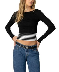�A�f�B�N�e�b�h ���f�B�[�X �g�b�v�X �V���c Edikted Shania Layered Striped Top Black �u���b�N