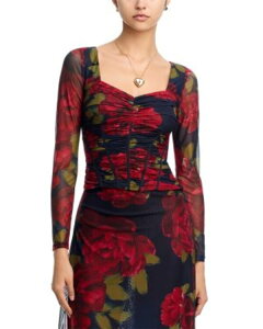 �A�N�A ���f�B�[�X �g�b�v�X �V���c AQUA Sweetheart Neck Long Sleeve Top - Exclusive Navy/Red �l�C�r�[