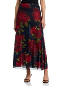 �A�N�A ���f�B�[�X �{�g���X�J�[�g �t�����[�� ���b�V�� �}�L�V �t�����[ AQUA Mesh Floral Maxi Skirt - Exclusive Navy/Red �l�C�r�[
