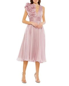 �}�b�N�_�K�� ���f�B�[�X �g�b�v�X �����s�[�X �V�t�H�� A ���C�� �m�[�X���[�u Mac Duggal Sleeveless Chiffon A-Line Tea Length Cocktail Dress Rose