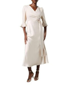 �R�[�X�g ���f�B�[�X �g�b�v�X �����s�[�X �t���� �T�e�� Coast Ruffle Sleeve Satin Wrap Dress Champagne �V�����p��