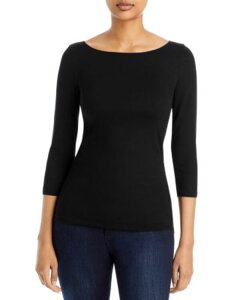 �}�W�F�X�e�B�b�N ���f�B�[�X �g�b�v�X �V���c Majestic Filatures Boatneck Three Quarter Sleeve Top Noir