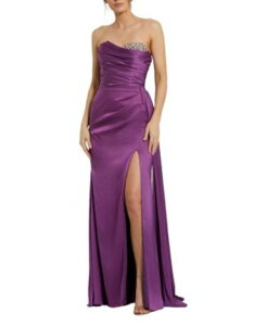�}�b�N�_�K�� ���f�B�[�X �g�b�v�X �����s�[�X �T�e�� �X�g���b�v���X Mac Duggal Strapless Embellished Sweetheart Neckline Satin Gown Ultra Violet �o�C�I���b�g