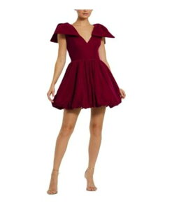 �}�b�N�_�K�� ���f�B�[�X �g�b�v�X �����s�[�X �~�j �x���x�b�g Mac Duggal Shoulder Bow Velvet Bubble Mini Dress Berry