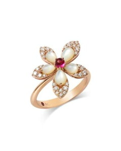 ���o�[�g�R�C�� ���f�B�[�X �A�N�Z�T���[ �����O Roberto Coin 18K Rose Gold Tiare Mother of Pearl Rubellite & Diamond Flowering Rose Gold �S�[���h