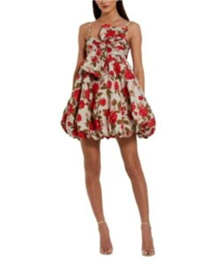 �}�b�N�_�K�� ���f�B�[�X �g�b�v�X �����s�[�X �~�j Mac Duggal Brocade Thin Strapuff Mini Dress with Bowhite Multi �z���C�g
