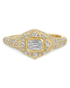 �G�t�R���N�V���� ���f�B�[�X �A�N�Z�T���[ �����O 14K Yellow Gold EF Collection Diamond Emerald- & Round-Cut Daphne Signet Ringold �S�[���h