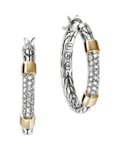 �W�����E�n�[�f�B�[ ���f�B�[�X �A�N�Z�T���[ �s�A�X�E�C�������O JOHN HARDY 14K Yellow Gold & Sterling Silver JH Essentials Diamond Hoop Earringsilver �V���o�[