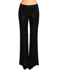 ���C�~�[ �u���b�N ���f�B�[�X �{�g���X �J�W���A���p���c �X�p���R�[�� Ramy Brook Olivian Sequin Flare Pants Black Beaded Mesh �u���b�N