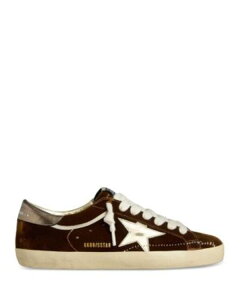 �S�[���f���O�[�X ���f�B�[�X �V���[�Y �X�j�[�J�[ �x���x�b�g Golden Goose Women'super Star Velvet Up Low Top Sneakers Cognac