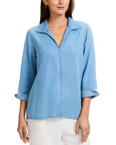 �t�H�b�N�X�N���t�g ���f�B�[�X �g�b�v�X �V���c �f�j�� Foxcroft Agnes Denim Shirt Bleach Wash �f�j��