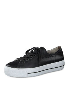 �|�[���E�O���[�� ���f�B�[�X �V���[�Y �X�j�[�J�[ �v���b�g�t�H�[�� Paul Green Women's Bixby Low Toplatform Sneakers Black Leather �u���b�N
