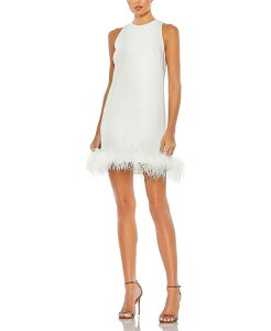 �}�b�N�_�K�� ���f�B�[�X �g�b�v�X �����s�[�X A ���C�� �n�C�l�b�N Mac Duggal Feather Hem High Neck A-Line Dress White �z���C�g