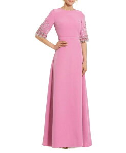 �}�b�N�_�K�� ���f�B�[�X �g�b�v�X �����s�[�X �N���[�v A ���C�� Mac Duggal Crepe A Line Gown with Beaded 3/4 Sleeves Rose