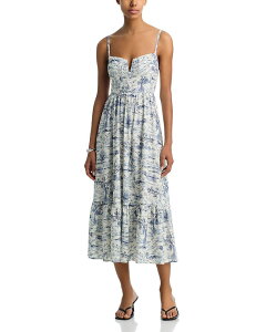 �A�N�A ���f�B�[�X �g�b�v�X �����s�[�X �~�f�B AQUA Toile Midi Dress - Exclusive White/Navy �z���C�g