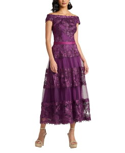 �^�_�V�V���[�W ���f�B�[�X �g�b�v�X �����s�[�X �t�����[�� �h�J �t�����[ Tadashi Shoji Adriane Floral Embroidered Tea-Length Dress Deep Amethyst