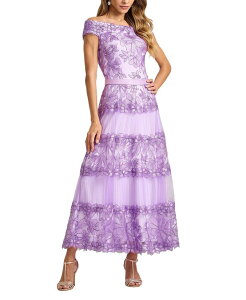�^�_�V�V���[�W ���f�B�[�X �g�b�v�X �����s�[�X �t�����[�� �h�J �t�����[ Tadashi Shoji Adriane Floral Embroidered Tea-Length Dress Purple Haze �p�[�v��