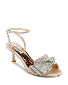 �o�b�W�F���[�~�V���J ���f�B�[�X �V���[�Y �T���_�� �t���� �q�[�� Badgley Mischka Women's Remi Almond Toe Rhinestone Ruffle Mid Heel Sandals Nude Satin