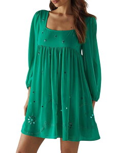 �E�G�A�n�E�X ���f�B�[�X �g�b�v�X �����s�[�X �~�j Warehouse Hand Embellished Square Neck Mini Dress Green �O���[��