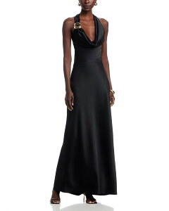 �A�N�A ���f�B�[�X �g�b�v�X �����s�[�X �h���[�v �T�e�� �z���^�[ AQUA Betsy & Adam Long Satin Draped Halter Dress Black �u���b�N