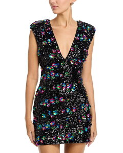 ���C�~�[ �u���b�N ���f�B�[�X �g�b�v�X �����s�[�X �~�j �X�p���R�[�� ���[�X Ramy Brook Lacey Sequined Mini Dress Multi Rosette �}���`�J���[