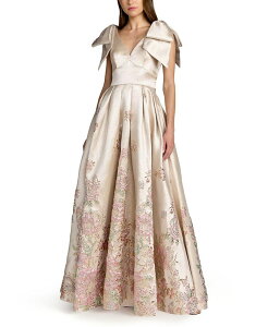 �}�b�N�_�K�� ���f�B�[�X �g�b�v�X �����s�[�X V�l�b�N Mac Duggal V Neck Brocade Gown with Bow Straps Champagne Multi �V�����p��