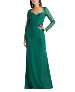 �^�_�V�V���[�W ���f�B�[�X �g�b�v�X �����s�[�X �h�J ���[�X Tadashi Shoji Regal Embroidered Timepiece Lace Gown Emerald �G�������h