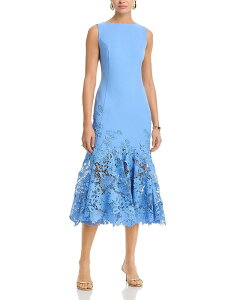 �I�X�J�[ �f �� �����^ ���f�B�[�X �g�b�v�X �����s�[�X �m�[�X���[�u Oscar de la Renta Sleeveless Porcelain Flowers Guipure Day Dress Hydrangea