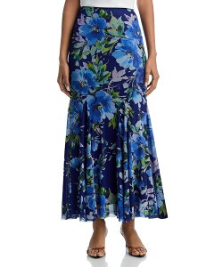 �A�N�A ���f�B�[�X �{�g���X�J�[�g �t�����[�� �v�����g ���b�V�� �}�L�V �t�����[ AQUA Floral Print Fishtail Mesh Maxi Skirt - Exclusive Navy Multi �l�C�r�[