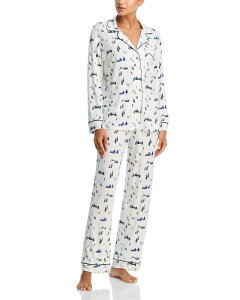 �G�o�[�W�F�C ���f�B�[�X �A�E�^�[ �p�[�J�[�E�X�E�F�b�g �v�����g Eberjey Gisele Printed Long Pajama Set Ski Chalet Ivory/Pine �A�C�{���[