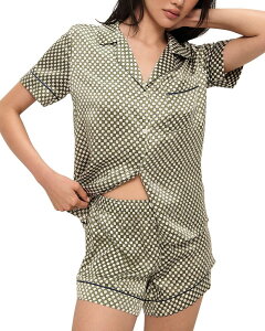 �G�o�[�W�F�C ���f�B�[�X �A�E�^�[ �p�[�J�[�E�X�E�F�b�g �v�����g �V���N Eberjey Inez Printed Washable Silk Short Pajama Set Geo Sphere Moss/Navy �l�C�r�[