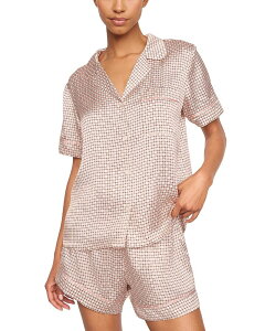 �G�o�[�W�F�C ���f�B�[�X �A�E�^�[ �p�[�J�[�E�X�E�F�b�g �v�����g �V���N Eberjey Inez Printed Washable Silk Short Pajama Set Geosphere Silver Pink �s���N