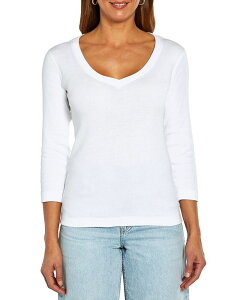 �X���[�h�b�c ���f�B�[�X �g�b�v�X T�V���c V�l�b�N �R�b�g�� Three Dots Cotton V Neck Three Quarter Sleeve Tee White �z���C�g