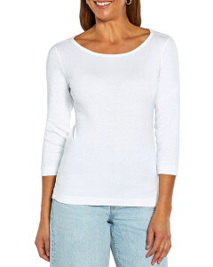 �X���[�h�b�c ���f�B�[�X �g�b�v�X T�V���c Three Dots Boat Neck Tee White �z���C�g